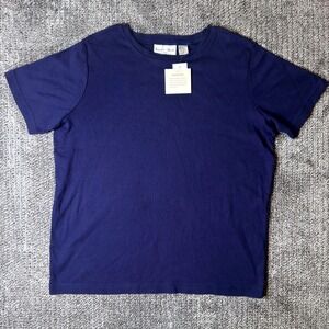 Baxter & Wells Woman Navy Blue Cotton Picot Trim Crew Neck T-Shirt 1X HS02701W